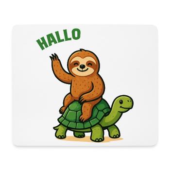 Hello sloth on turtle - Mouse Pad (horizontal) - white - Front