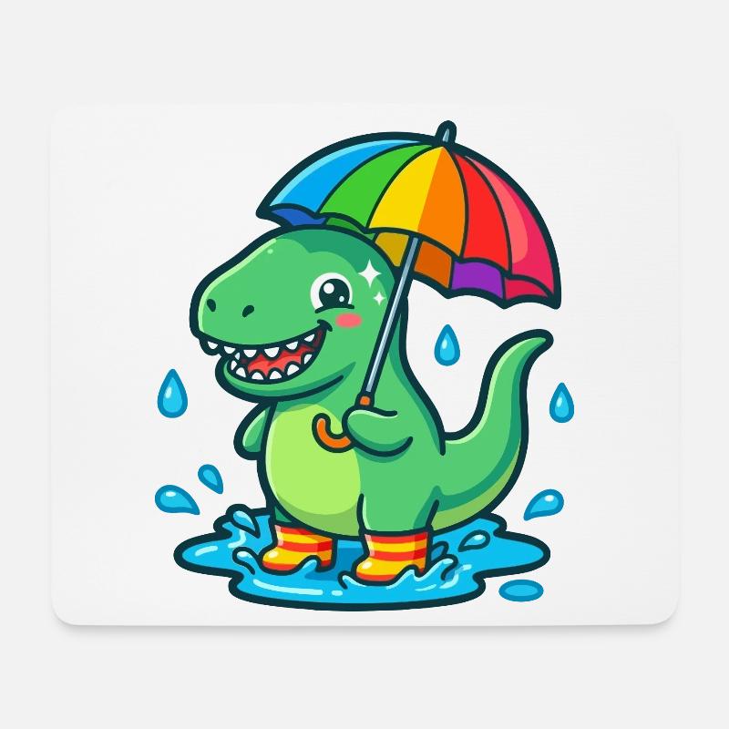 Dino mit buntem Regenbogenschirm - Mousepad (Querformat) - Weiß