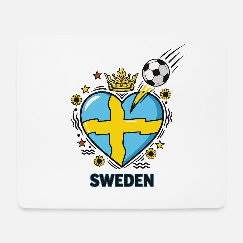 Sweden Crown Soccer Heart Fan Design - Mousepad (Querformat) - Weiß