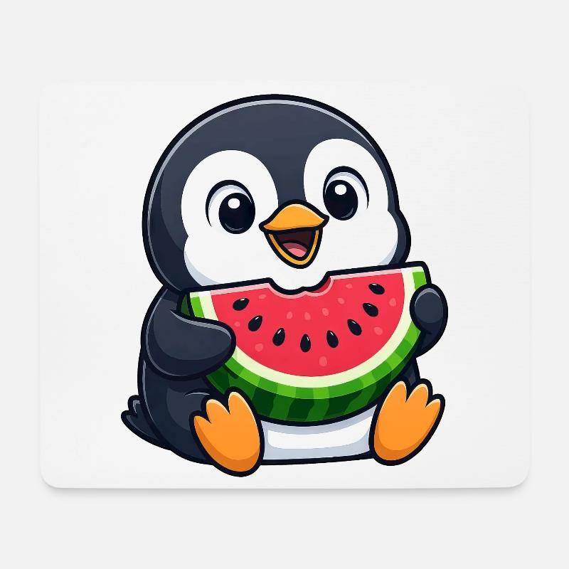 Lustiger Pinguin mit Melone Sommerfrucht Cartoon - Mousepad (Querformat) - Weiß