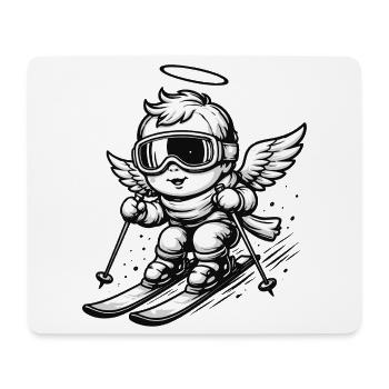 Cooler Engel auf Skiern mit Schutzbrille  - Mousepad (Querformat) - Weiß - Vorne