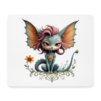 Blauer Drache mit blumigen Flügeln - Mousepad (Querformat) - Weiß - Vorne