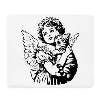 Angel with Cat – Cherub Vintage Illustration - Mouse Pad (horizontal) - white - Front
