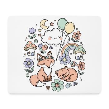 Cute Fox and Sleeping Bear with Cloud - Mousepad (Querformat) - Weiß - Vorne