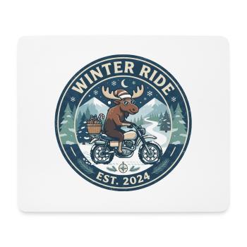 Winterfahrt: Elch auf Motorrad - Mousepad (Querformat) - Weiß - Vorne