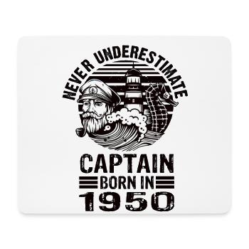 Never Underestimate Captain born in 1950 - Mousepad (Querformat) - Weiß - Vorne