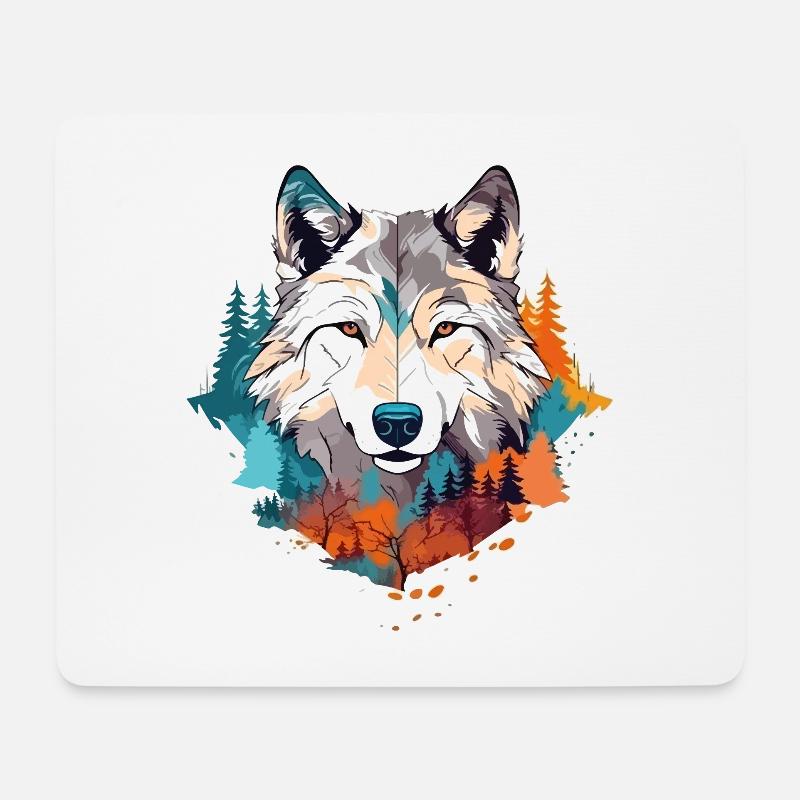 Wolf Wolfskopf Raubtier Bunt Natur Wildnis Kunst - Mousepad (Querformat) - Weiß