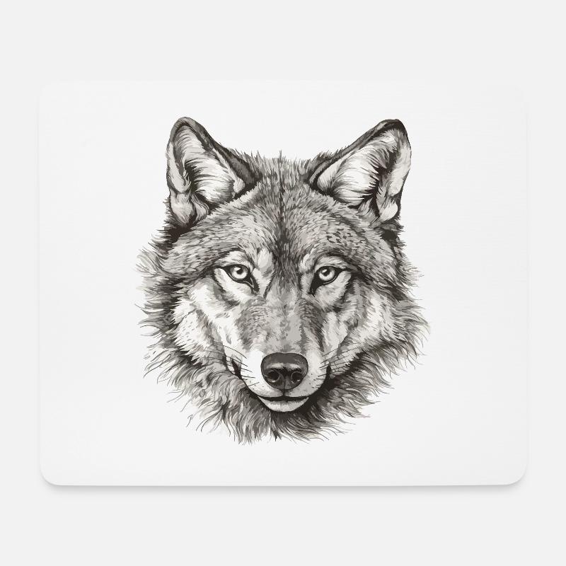 Wolf Wolfskopf Schwarz Weiß Gezeichnet Kunst - Mousepad (Querformat) - Weiß
