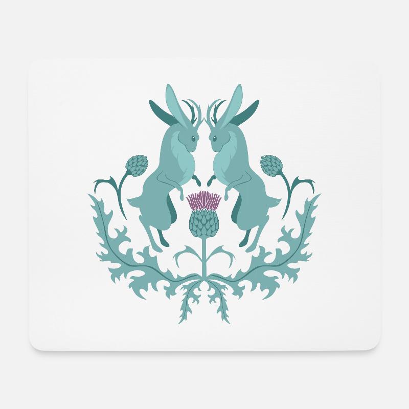 Jackalope Wolpertinger Hochlbock avec chardon - Tapis de souris (format paysage) - blanc