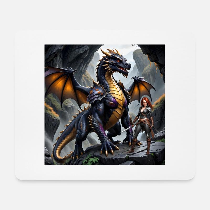 Scarlett und ihr Freund der Drache - Mousepad (Querformat) - Weiß