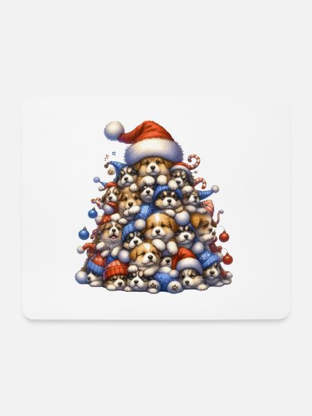 🎁 Weihnachtswelpenbaum - Mousepad (Querformat) - Weiß