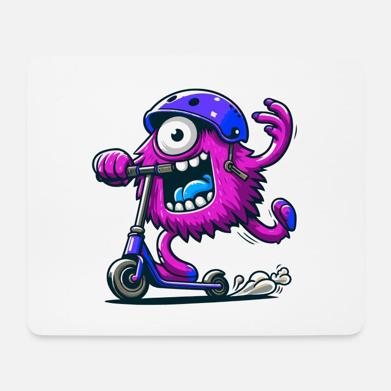 cute funny pink monster on escooter - Mouse Pad (horizontal) - white