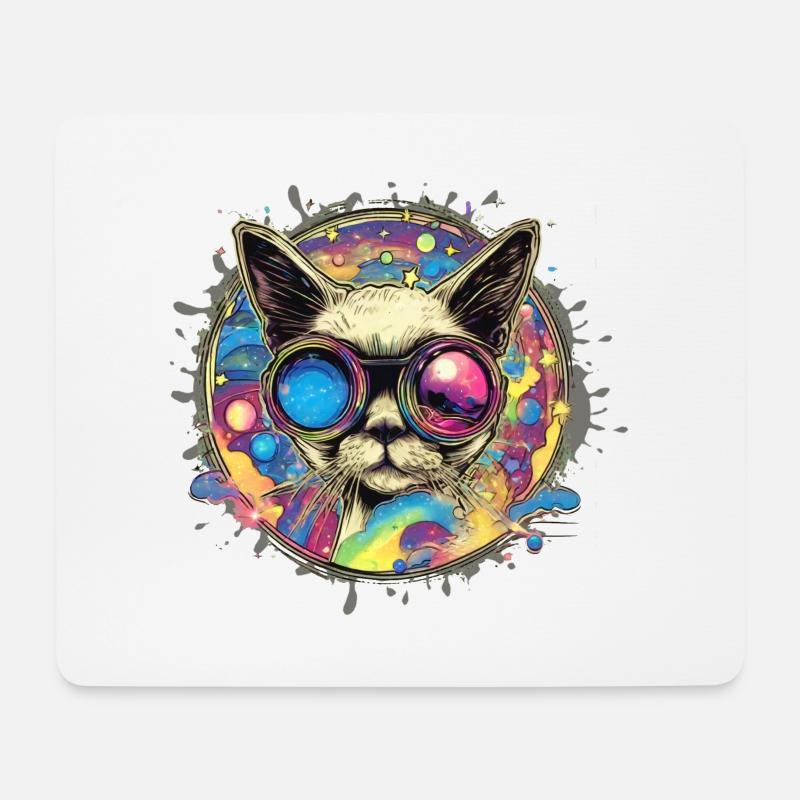 Siamkatze,katze,illustration,Graffiti,bunt,brille - Mousepad (Querformat) - Weiß