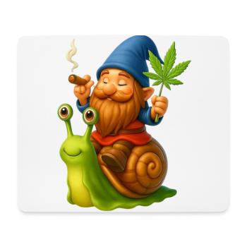 Cooler Zwerg kiffend auf Schnecke - Cannabis -Weed - Mousepad (Querformat) - Weiß - Vorne