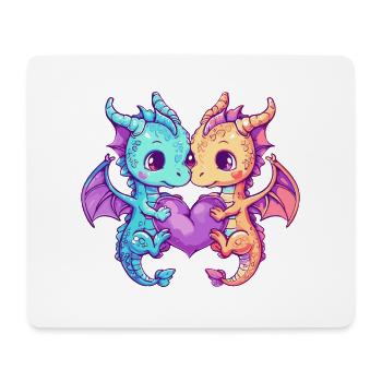 Dragon Couple Amoureux Animal Saint Valentin - Tapis de souris (format paysage) - blanc - Devant