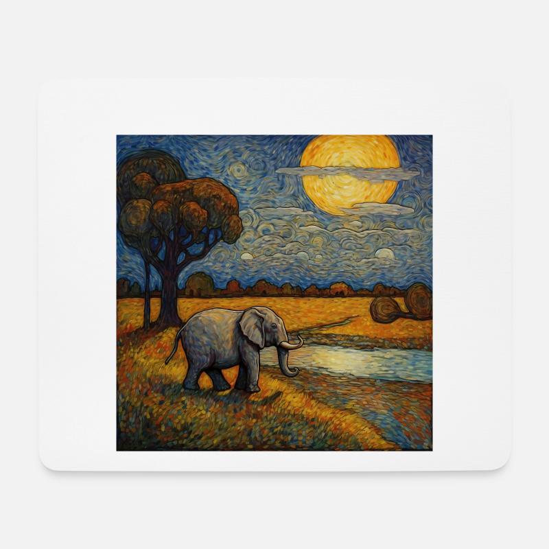 Elephant walks at night - Mouse Pad (horizontal) - white