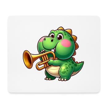 Trex épais avec trompette dessin animé dinosaure musique - Tapis de souris (format paysage) - blanc - Devant