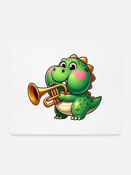 Dicker Trex mit Trompete Cartoon Dinosaurier Musik - Mousepad (Querformat) - Weiß