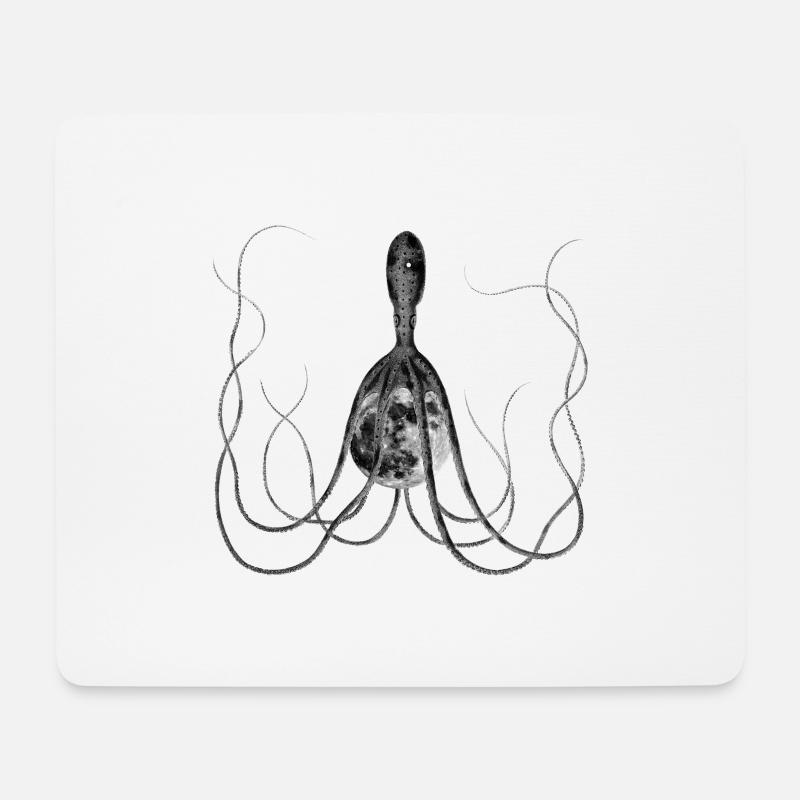 Oktopus, Krake mit Mond, Surreal Vintage Artwork - Mousepad (Querformat) - Weiß