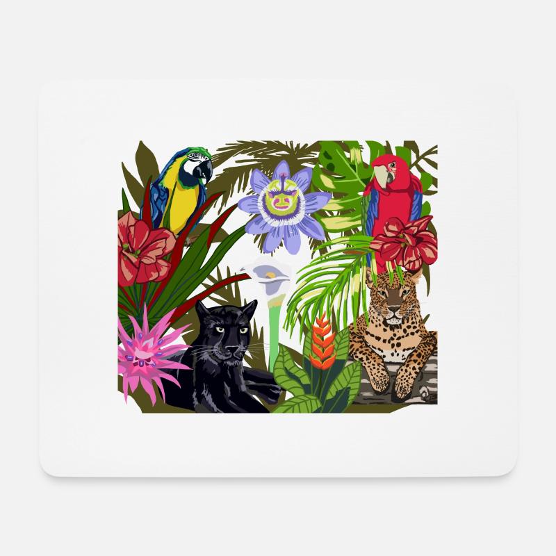Dschungelbild mit zwei Aras und Raubkatzen - Mousepad (Querformat) - Weiß