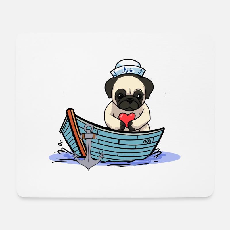 Mops Hund Herz Matrose Liebe Seemann Ahoi - Mousepad (Querformat) - Weiß