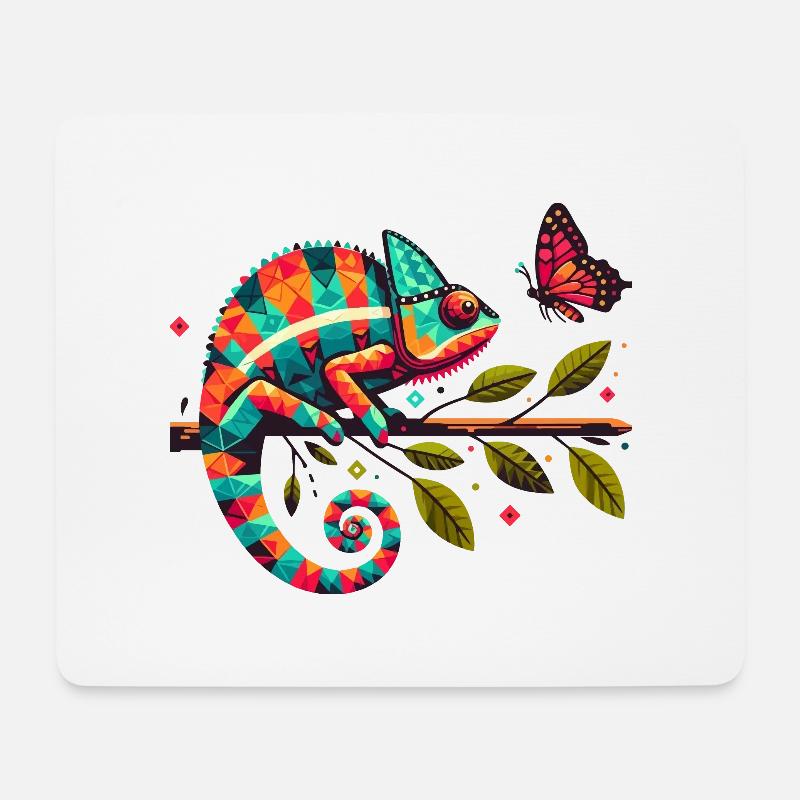 Bunter Chamäleon und Schmetterling - Mousepad (Querformat) - Weiß