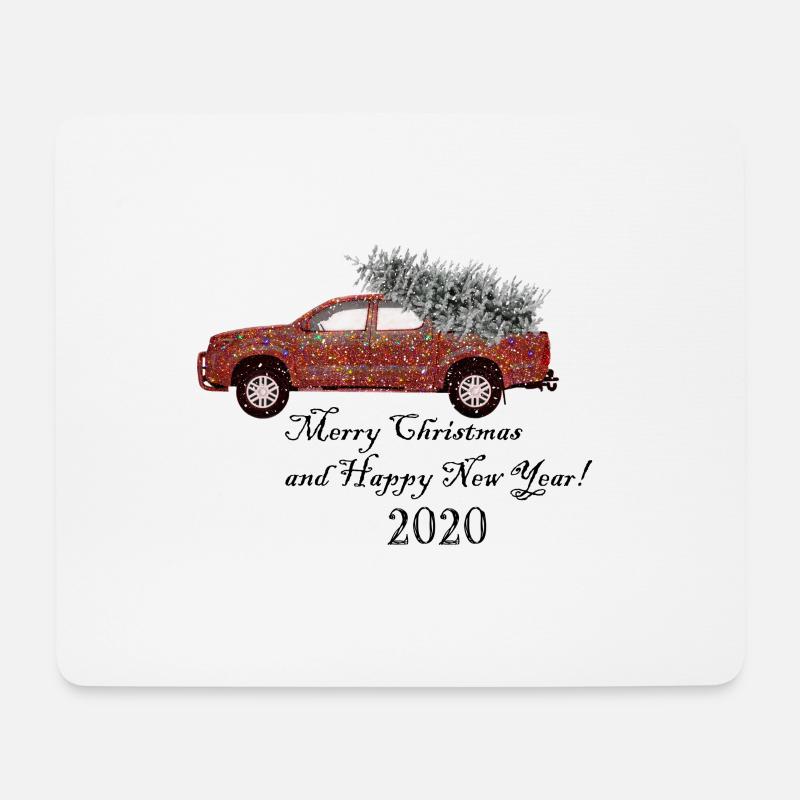 Weihnachtsauto mit Tannenbaum - Mousepad (Querformat) - Weiß