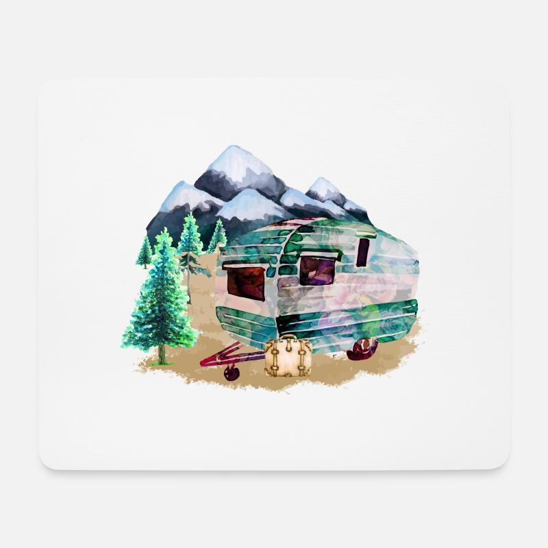 Aquarell Wohnwagen - Mousepad (Querformat) - Weiß