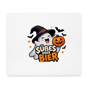 Süßes oder Bier – Lustiger Halloween Geist - Mousepad (Querformat) - Weiß - Vorne