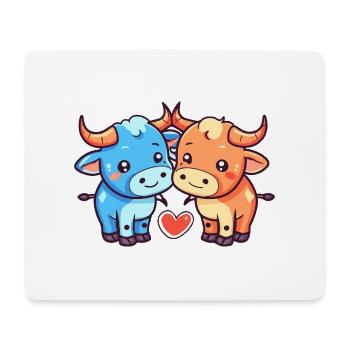 Taureau Couple Amoureux Animal Saint Valentin - Tapis de souris (format paysage) - blanc - Devant