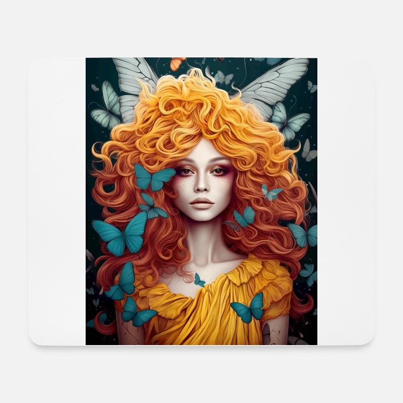 Mädchen mit Schmetterlingen - Mousepad (Querformat) - Weiß