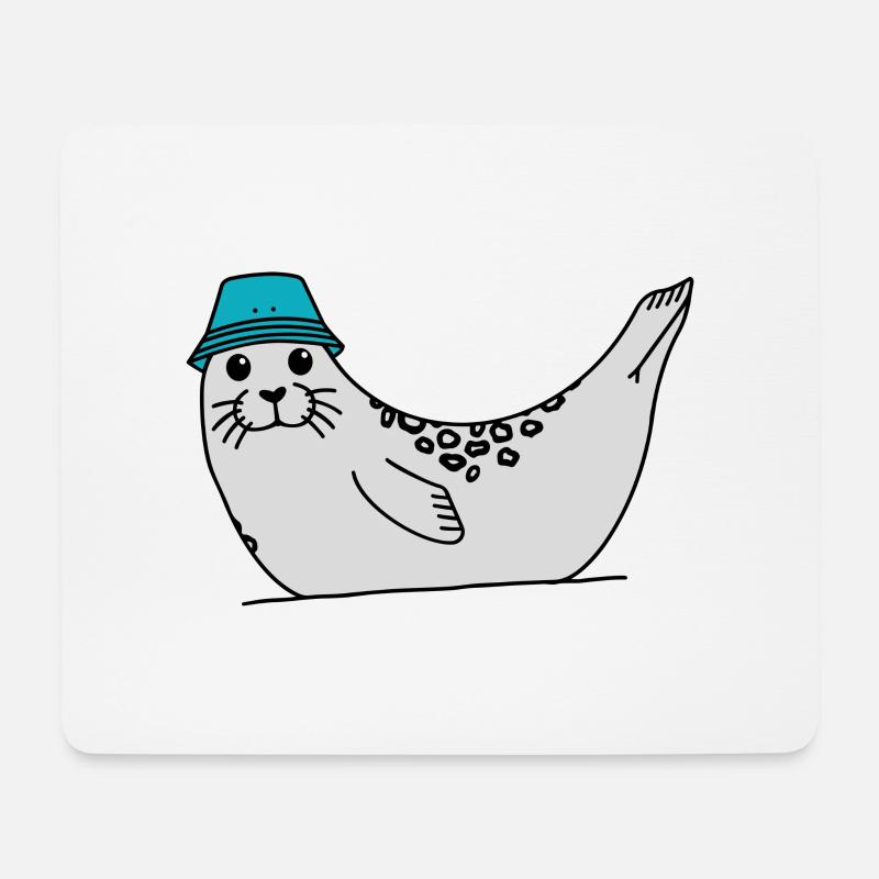Robbe mit Anglerhut - Mousepad (Querformat) - Weiß