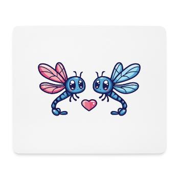 Libellule Couple Amoureux Animal Saint Valentin - Tapis de souris (format paysage) - blanc - Devant