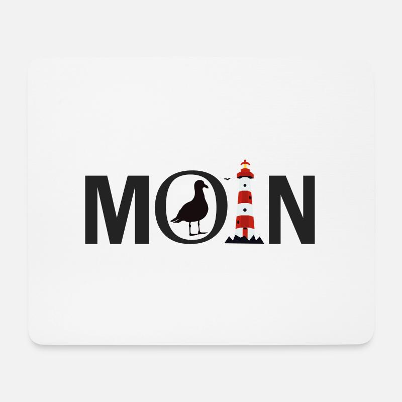 Ostsee Nordsee Spruch Moin mit Möwe und Leuchtturm - Mousepad (Querformat) - Weiß