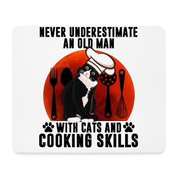 Black Cat An Old Man With Cats And Cooking Skills - Mousepad (Querformat) - Weiß - Vorne