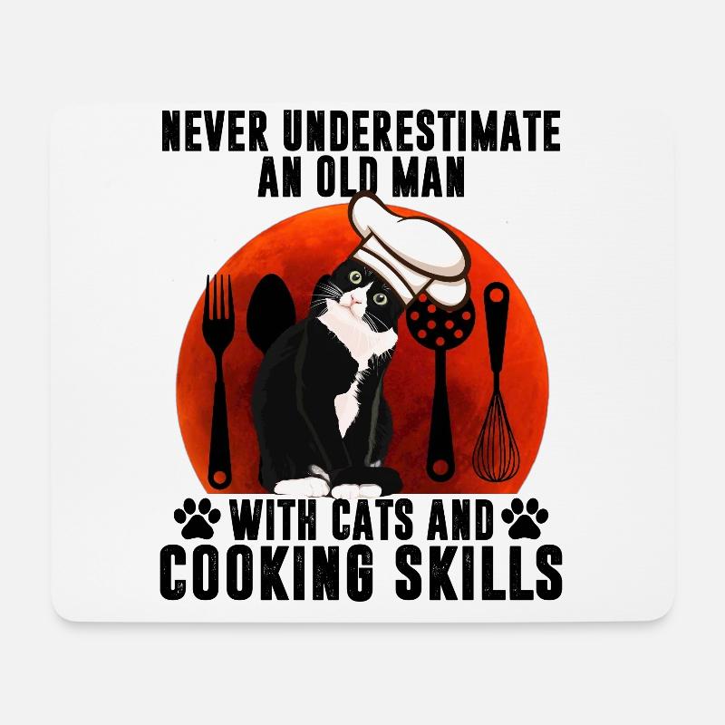Black Cat An Old Man With Cats And Cooking Skills - Mousepad (Querformat) - Weiß
