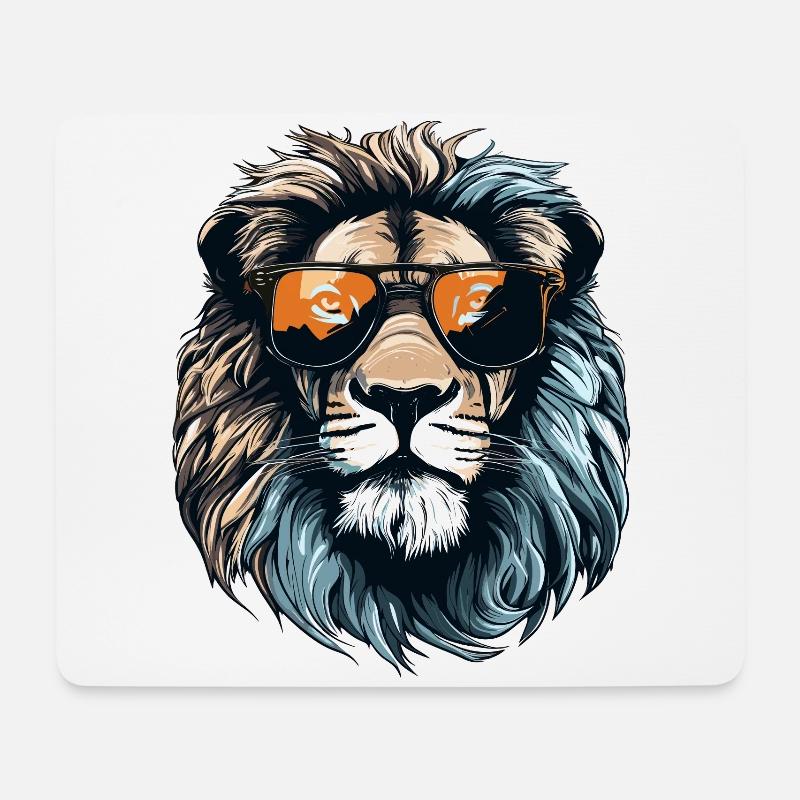 Löwe mit Sonnenbrille - Mousepad (Querformat) - Weiß