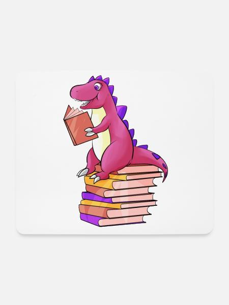 Dino liest Bücher - Mousepad (Querformat) - Weiß