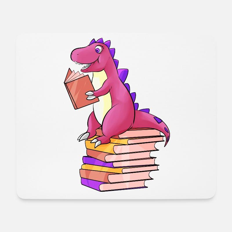 Dino liest Bücher - Mousepad (Querformat) - Weiß