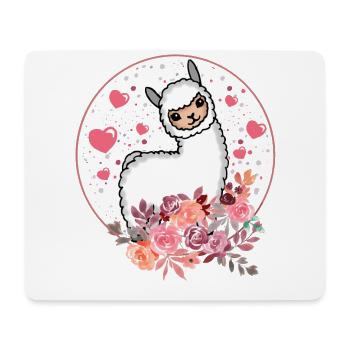 Lama Alpaka Blumen Geschenk Damen Herren Kinder - Mousepad (Querformat) - Weiß - Vorne