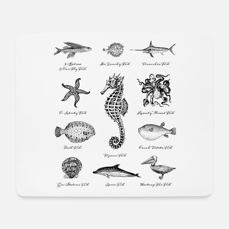 Fische Seestern Delfin Seepferdchen Krake Oktopus - Mousepad (Querformat) - Weiß