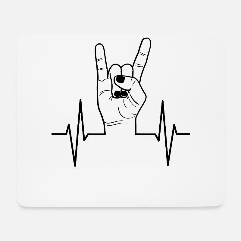Rock Handzeichen Puls Herzschlag Linie Geschenk - Mousepad (Querformat) - Weiß