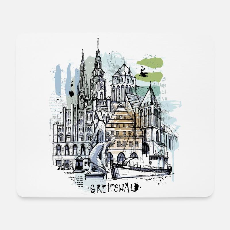 Greifswald Illustration - Mousepad (Querformat) - Weiß