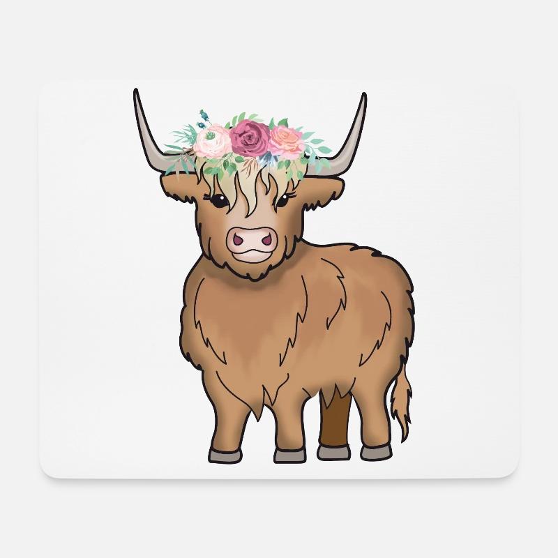 Schottisches Hochlandrind Highland Cattle Kuh - Mousepad (Querformat) - Weiß