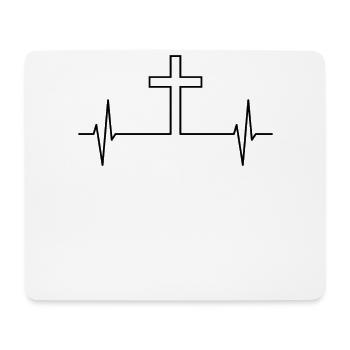 Croix chrétienne coeur battement de cœur cadeau - Tapis de souris (format paysage) - blanc - Devant