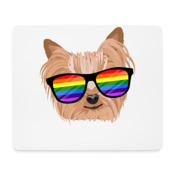 LGBTQ Yorkie chien arc-en-ciel lunettes cadeau - Tapis de souris (format paysage) - blanc - Devant