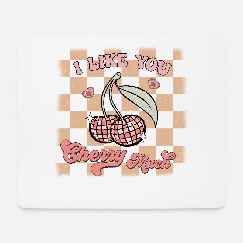 Ich Mag Dich Kirsche Viel Retro Valentines - Mousepad (Querformat) - Weiß