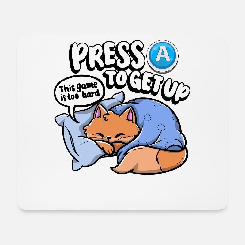 Drücken Sie A Zum Aufstehen Sleepy Kitten Funny - Mousepad (Querformat) - Weiß