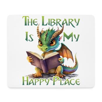 La bibliothèque est mon lieu de bonheur, dragon - Tapis de souris (format paysage) - blanc - Devant