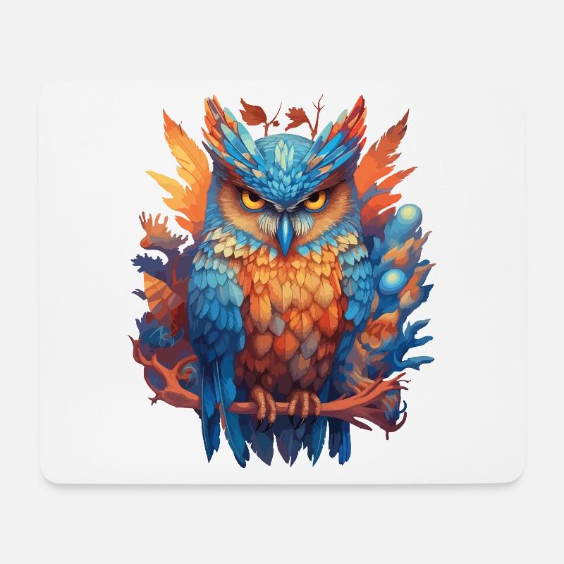 Eule Vogel Natur Blumen Mystisch Bunt Kunst Motiv - Mousepad (Querformat) - Weiß